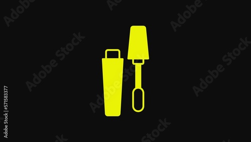 Yellow Mascara brush icon isolated on black background. 4K Video motion graphic animation