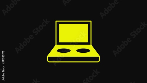 Yellow Eye shadow palette with brush icon isolated on black background. 4K Video motion graphic animation