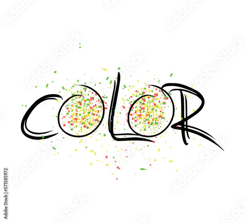 decorative color text with colorful paint drops on white background