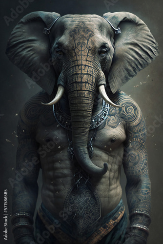 Tattooed Elephant - Rebel Elephant - Indian Elephant - Created with Generative AI technology.