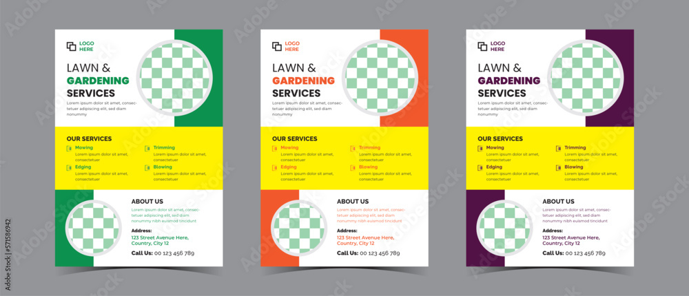 Lawn and gardening services flyer concept template Lawn and gardening services flyer concept template