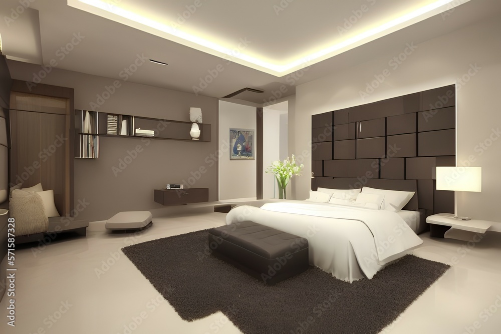 Beautiful and modern home and hotel bedroom interior design - generative ai Beautiful and modern home and hotel bedroom interior design - generative ai