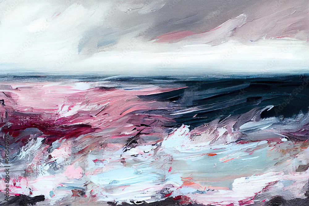 Ocean, painting with an emphasis on texture and form. Generative AI.
