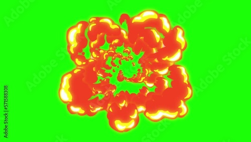 animated footage of fire, fire explosion, flames, with green screen background, perfect for, templates, movies, commercials, content, etc. photo