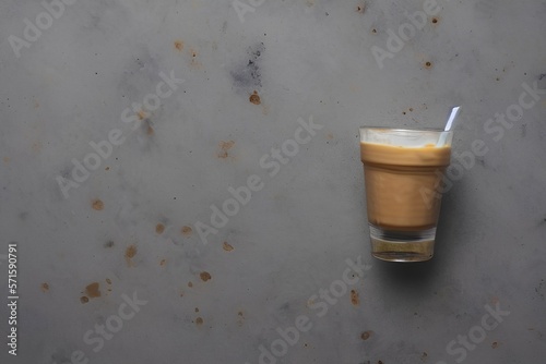 Iced Coffee with Vanilla Cardamom Almond Milk on gray stone background - generative ai