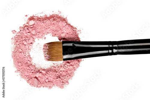 Professional make-up brush on colorful crushed eyeshadow photo