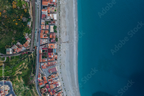 Aerial view of Scilla small town along the Mediterranean Sea coastline, Reggio Calabria, Calabria, Italy. photo