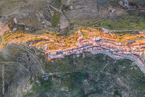 Aerial view of Centuripe, a small town on mountain crests in Enna province, Sicily, Italy. photo