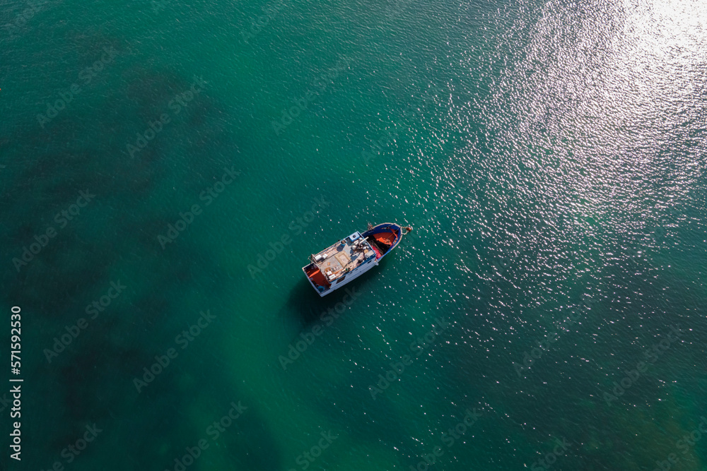 Aerial view of fishing boat in Marzamemi harbour, Pachino, Syracuse, Sicily, Italy. Aerial view of fishing boat in Marzamemi harbour, Pachino, Syracuse, Sicily, Italy.