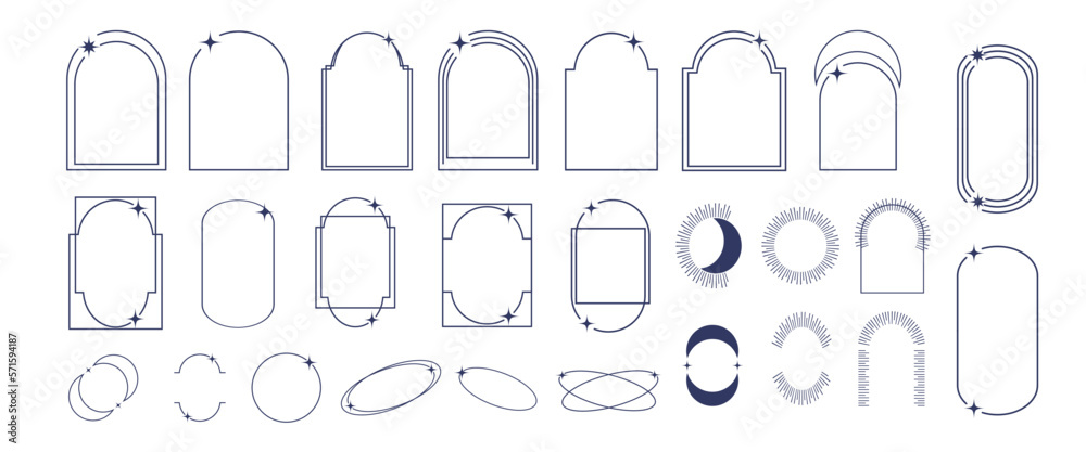 Set of aesthetic line art. Modern minimalist aesthetic linear frames ...