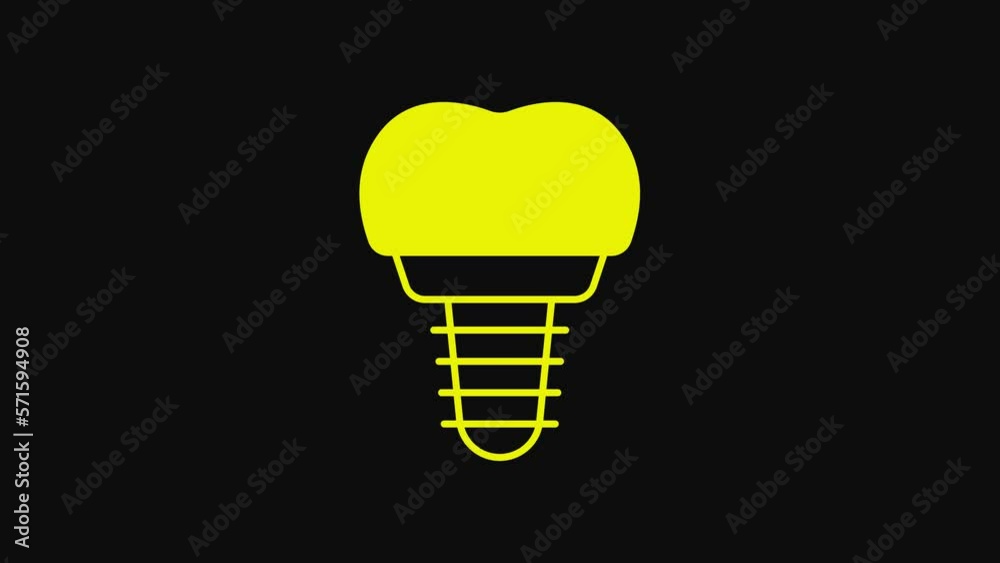 Yellow Dental implant icon isolated on black background. 4K Video motion graphic animation Yellow Dental implant icon isolated on black background. 4K Video motion graphic animation