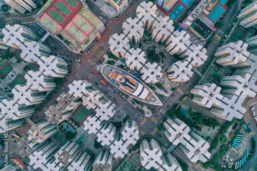 Aerial view of the Whampoa, a mall that looks like a boat, Kowloon City District, Hong Kong. photo