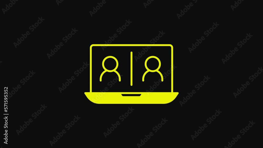 Yellow Video chat conference icon isolated on black background. Online meeting work form home. Remote project management. 4K Video motion graphic animation Yellow Video chat conference icon isolated on black background. Online meeting work form home. Remote project management. 4K Video motion graphic animation