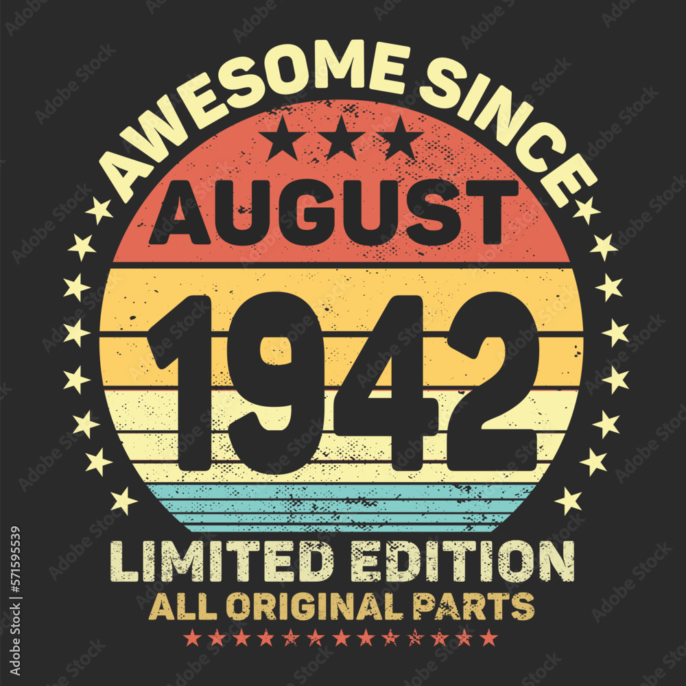 Awesome Since August 1942. Vintage Retro Birthday Vector, Birthday gifts for women or men, Vintage birthday shirts for wives or husbands, anniversary T-shirts for sisters or brother