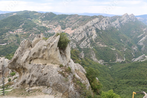 Landscape with dolomites in Pietrapertosa, Province of Potenza, Basilicata Region, Southern italy 