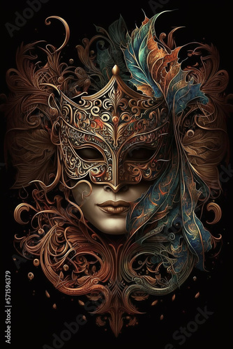 Carnival mask from Venice on a dark background. Generative AI © Alessia