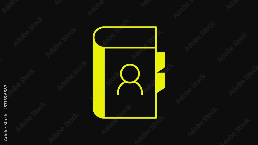 Yellow Phone book icon isolated on black background. Address book. Telephone directory. 4K Video motion graphic animation Yellow Phone book icon isolated on black background. Address book. Telephone directory. 4K Video motion graphic animation