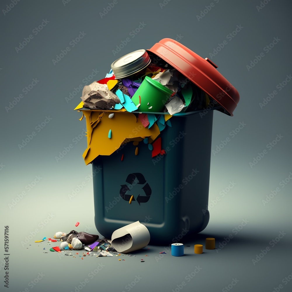 selective waste, recycling  full rubbish bag container garbage dump save the world a pile of garbage environment plastic green basket sign trash fell out red on the ground  Generative AI - obrazy, fototapety, plakaty 