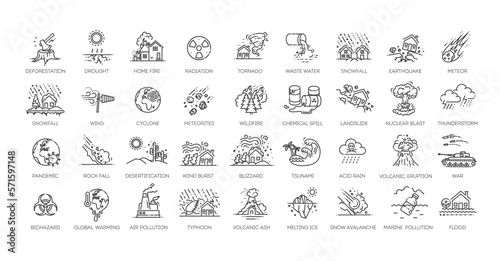 Set of natural disaster icons. Vector illustration