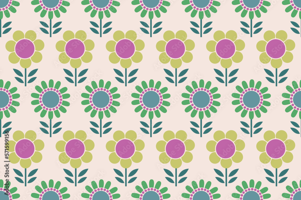 Fototapeta premium SPRIG FLORAL WITH BLOCKS PRINT DETAIL SEAMLESS PATTERN