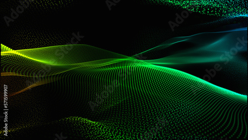 Digital future technology concept. Vector illustration. Abstract wave moving dots flow particles
