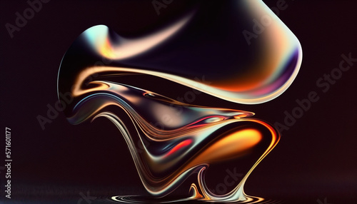 Abstract 3D Fluid Wave. Iridescent holographic neon in Motion. Colorful background wallpaper. 3D Render. Generative AI.