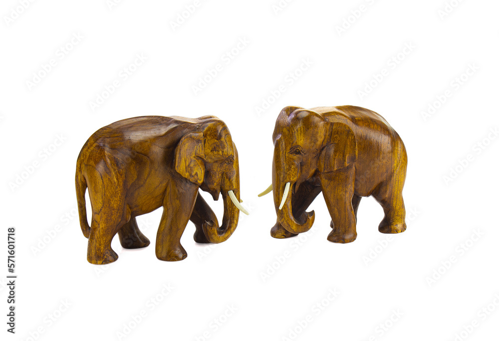 Wooden carving elephant  isolated over white background
