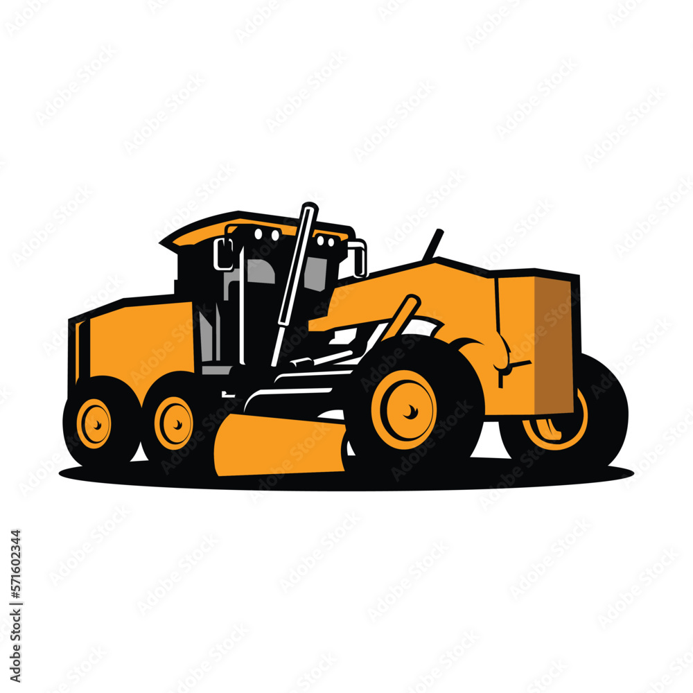 Motor grader vector art isolated. Road contruction machinery vector art Motor grader vector art isolated. Road contruction machinery vector art