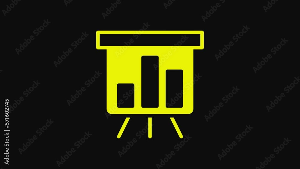 Yellow Board with graph chart icon isolated on black background. Report text file icon. Accounting sign. Audit, analysis, planning. 4K Video motion graphic animation Yellow Board with graph chart icon isolated on black background. Report text file icon. Accounting sign. Audit, analysis, planning. 4K Video motion graphic animation