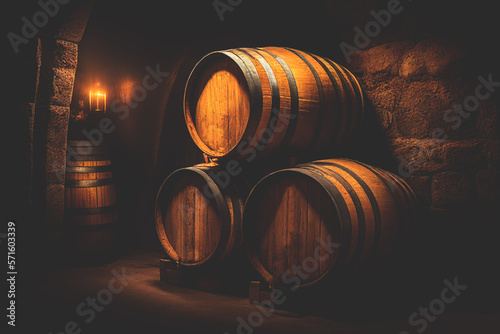 Wallpaper Mural Wine barrels in a old wine cellar