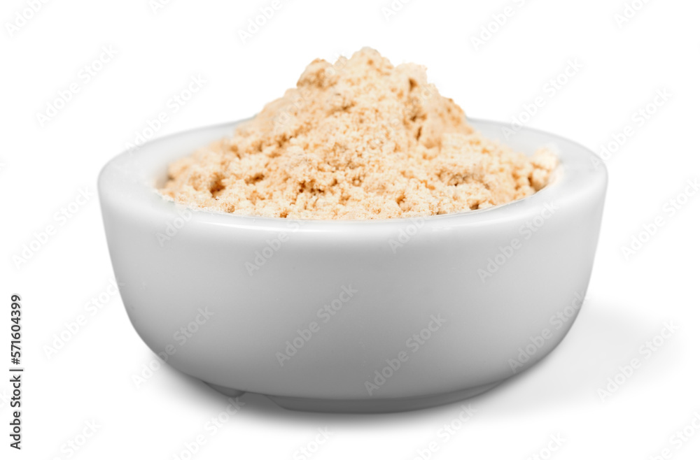 Collection of different spices with names in white pans, isolated Collection of different spices with names in white pans, isolated