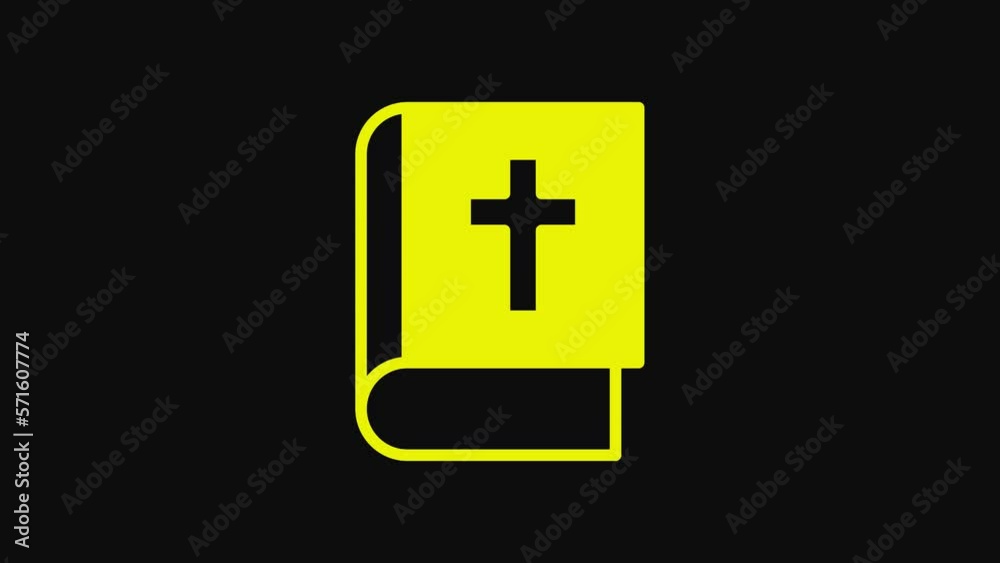 Yellow Holy bible book icon isolated on black background. 4K Video motion graphic animation Yellow Holy bible book icon isolated on black background. 4K Video motion graphic animation