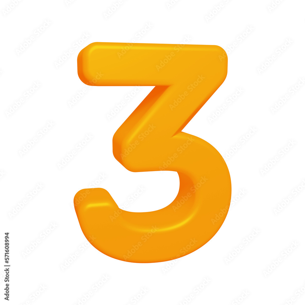 Orange number 3 in 3d rendering for math, business and education concept. Orange number 3 in 3d rendering for math, business and education concept.