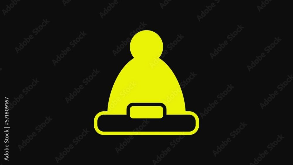 Yellow Christmas Santa Claus hat icon isolated on black background. Merry Christmas and Happy New Year. 4K Video motion graphic animation Yellow Christmas Santa Claus hat icon isolated on black background. Merry Christmas and Happy New Year. 4K Video motion graphic animation