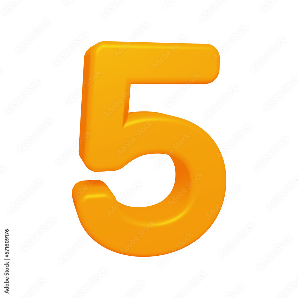 Orange number 5 in 3d rendering for math, business and education concept. Orange number 5 in 3d rendering for math, business and education concept.