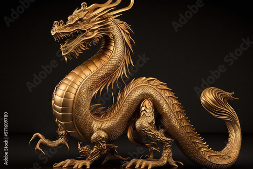 dragon gold carving on the dark background. (ai generated) © ImagineDesign