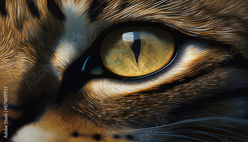 Close up of cat's yellow eye. Generative AI.