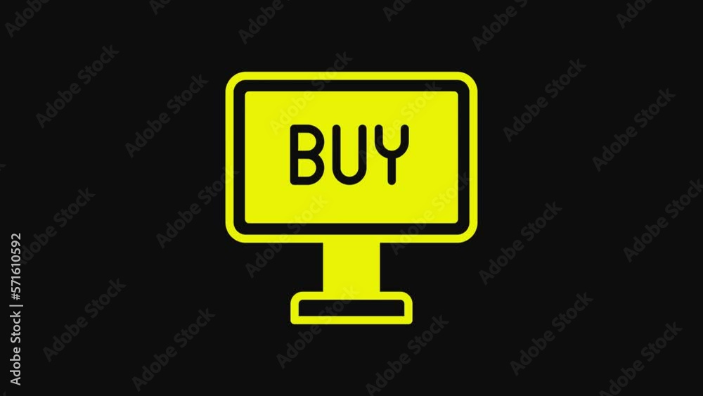 Yellow Buy button icon isolated on black background. 4K Video motion graphic animation Yellow Buy button icon isolated on black background. 4K Video motion graphic animation
