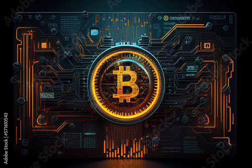 Fototapeta Bitcoin logo technology crypto background