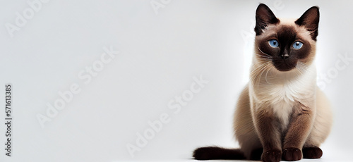 a cute siamese's cat on white background with smiley face full body generative ai