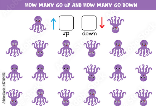 Up or down with cute cartoon octopus. Educational game for kids to learn directions.
