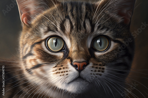 A close-up portrait of a playful Tabby cat