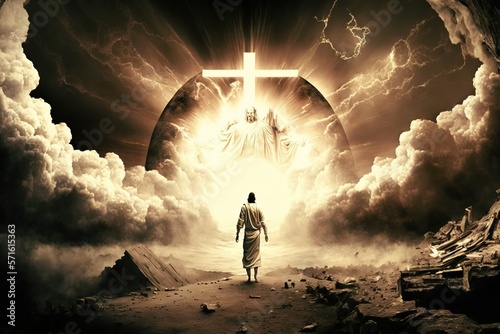 Photo a fictional religious illustration of The End Times, a depiction of the end of t