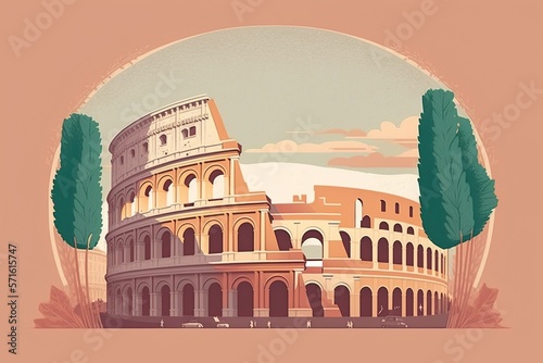 a minimalistic travel illustration of Rome, Italy: Colosseum in soft pastel colors
