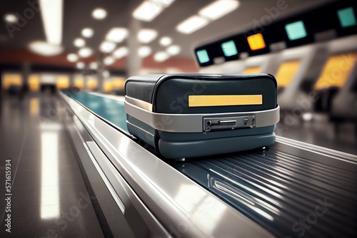 Suitcase or luggage on conveyor belt in international airport. Generative AI