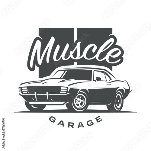American Muscle Garage, Retro t-shirt print, logo, emblem.