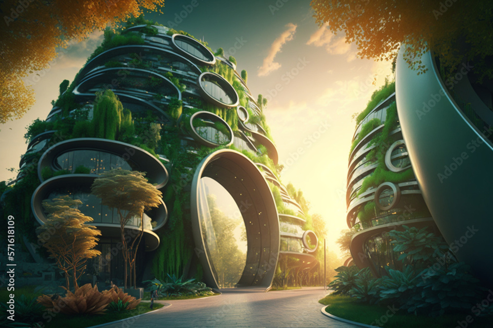 Ecological green city with futuristic architecture, future modern