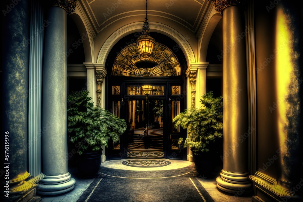 Luxury hotel entrance, luxury vintage (Ai generated)