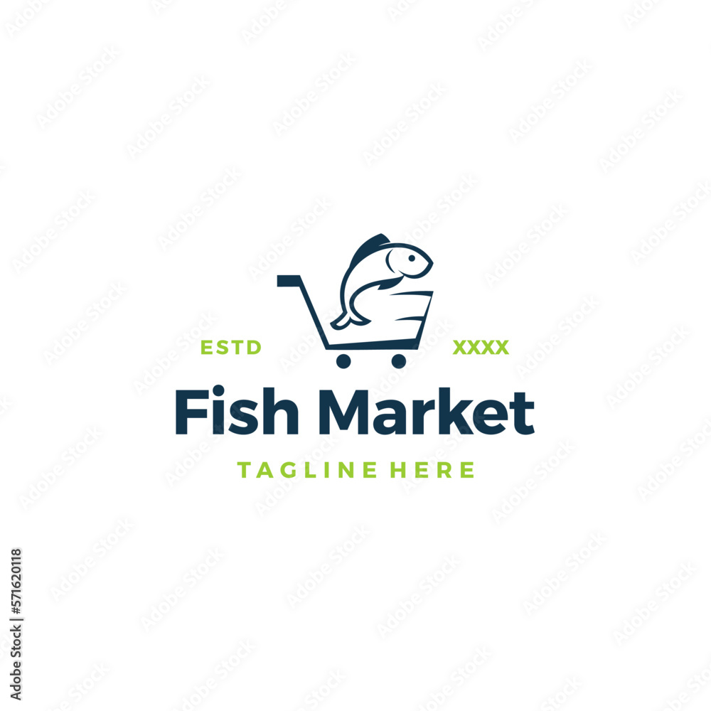 Fish market shop logo design vector illustration Fish market shop logo design vector illustration