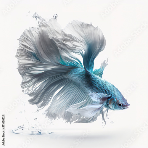 Elegant beta fish that jumps by splashing on a white background © digitizesc
